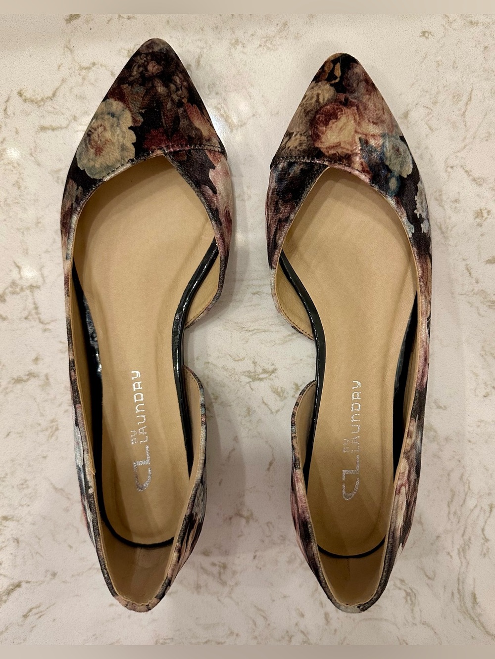 CL by Laundry Hiromi Black Floral Print Velvet D'Orsay Flats 6.5 - Picture 9 of 12
